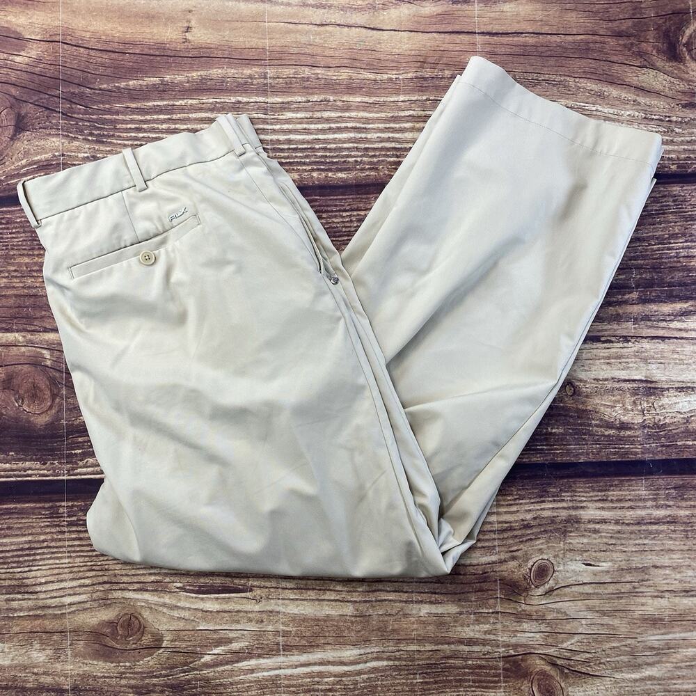RLX Ralph Lauren Pants Mens 40x30 Cream Tan Golf Polyester Trousers Lightweight